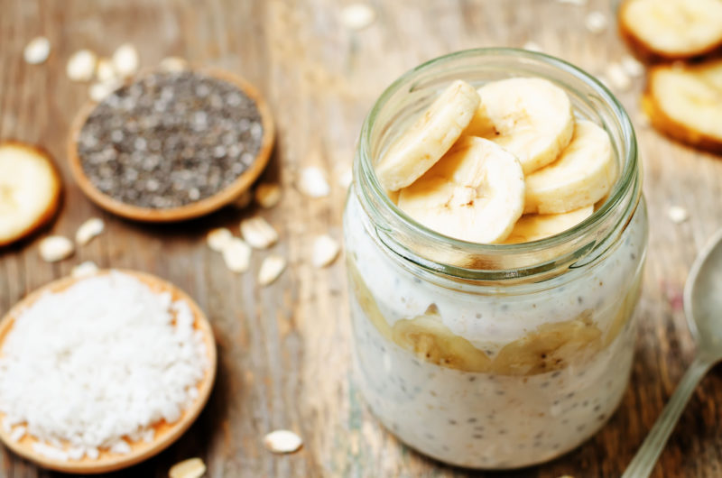 banana oatmeal in a glass jar