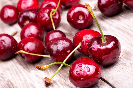 Cherries with water drops set