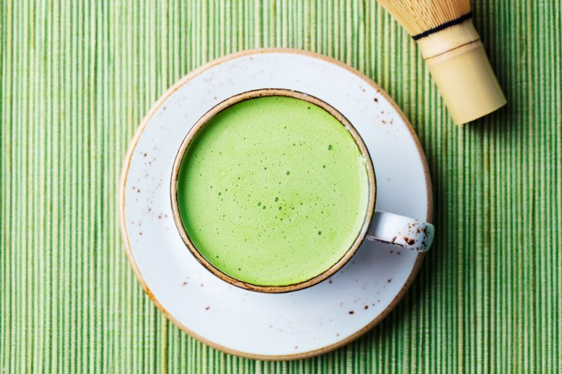 matcha green tea in a teacup