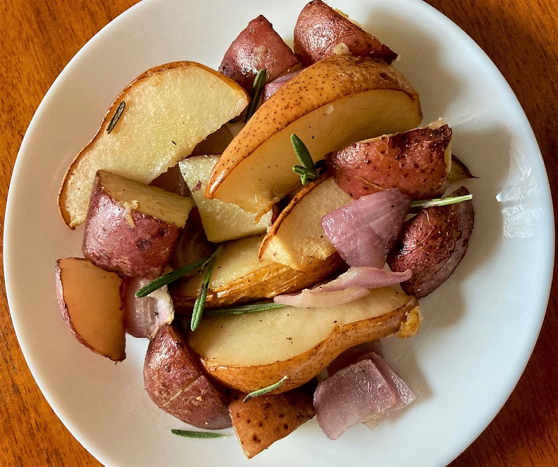 roasted pears and potatoes