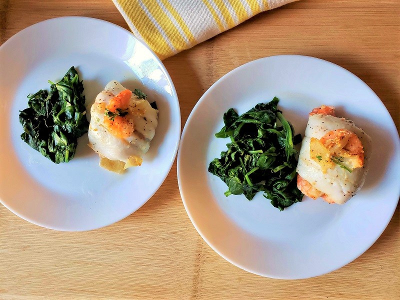 two Shrimp Stuffed Fish dinner plates