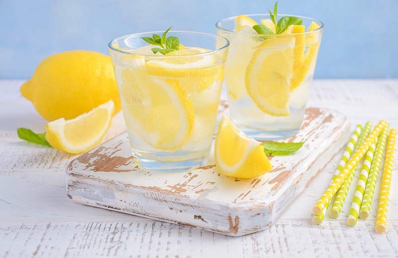 Lemon Water: Water infused with fresh lemons and herbs.