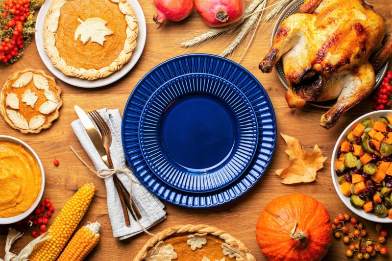 thanksgiving plate surrounded by food