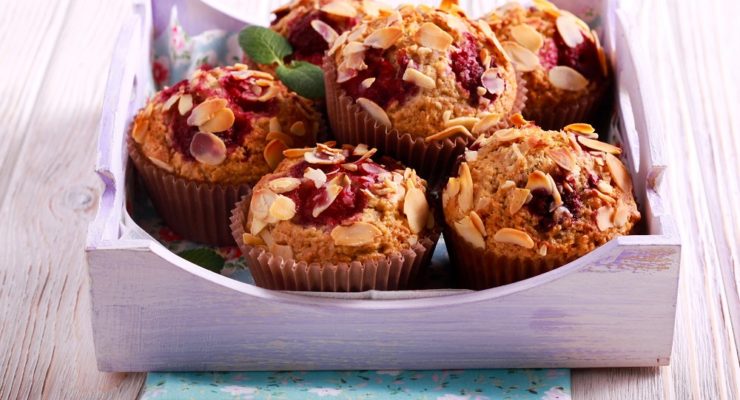 cherry almond muffins in a box