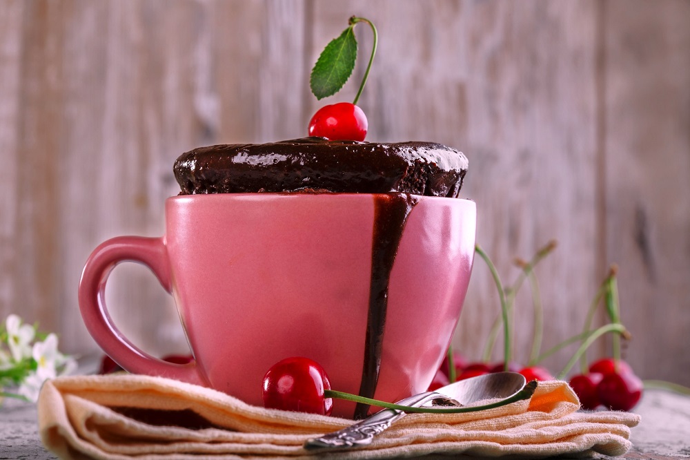 chocolate cherry red velvet mug cake